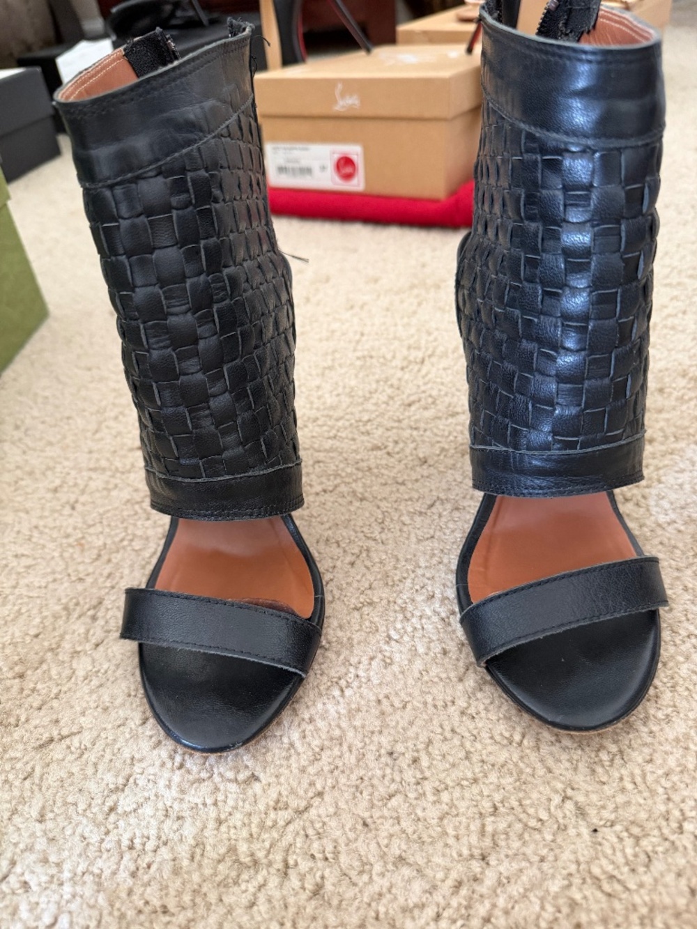 Black Woven Leather Heels